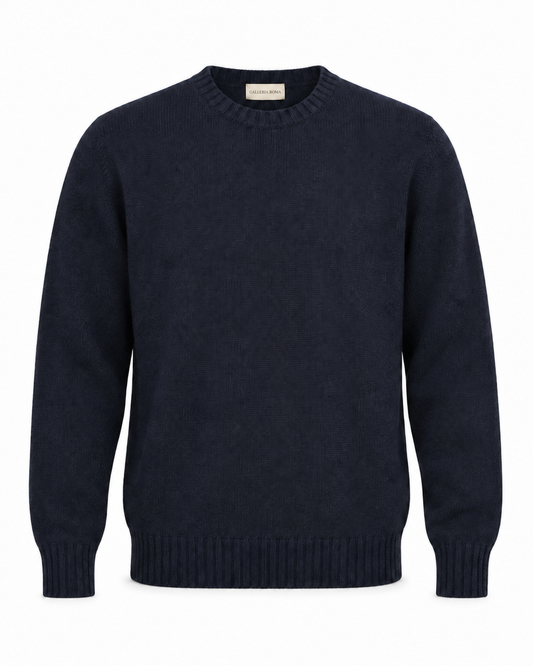 Galleria Roma Ultramare Mélange roundneck GC3ML WC7R 891 met zichtbaar wol-cashmerebreisel en ribboorden, packshot