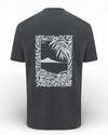 Genti antraciet T-shirt met omlijnde landschapsprint, productfoto achteraanzicht met rugprint