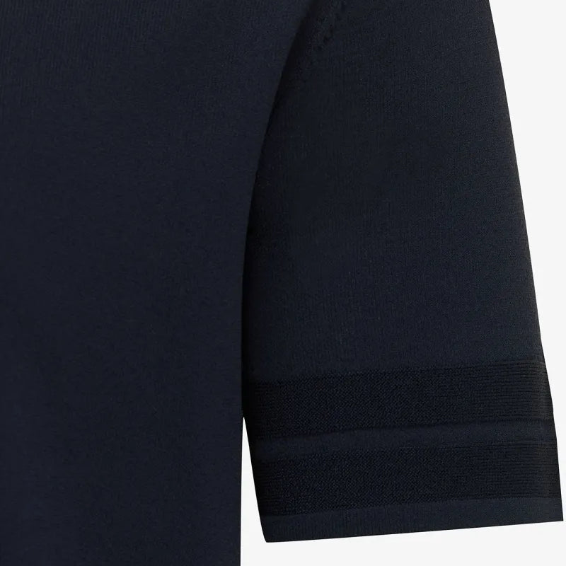 Genti donkerblauwe polo met open kraag, detail mouwboord