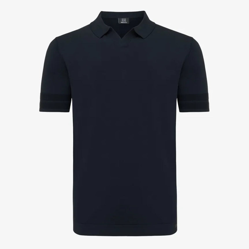 Genti donkerblauwe polo met open kraag, productfoto vooraanzicht