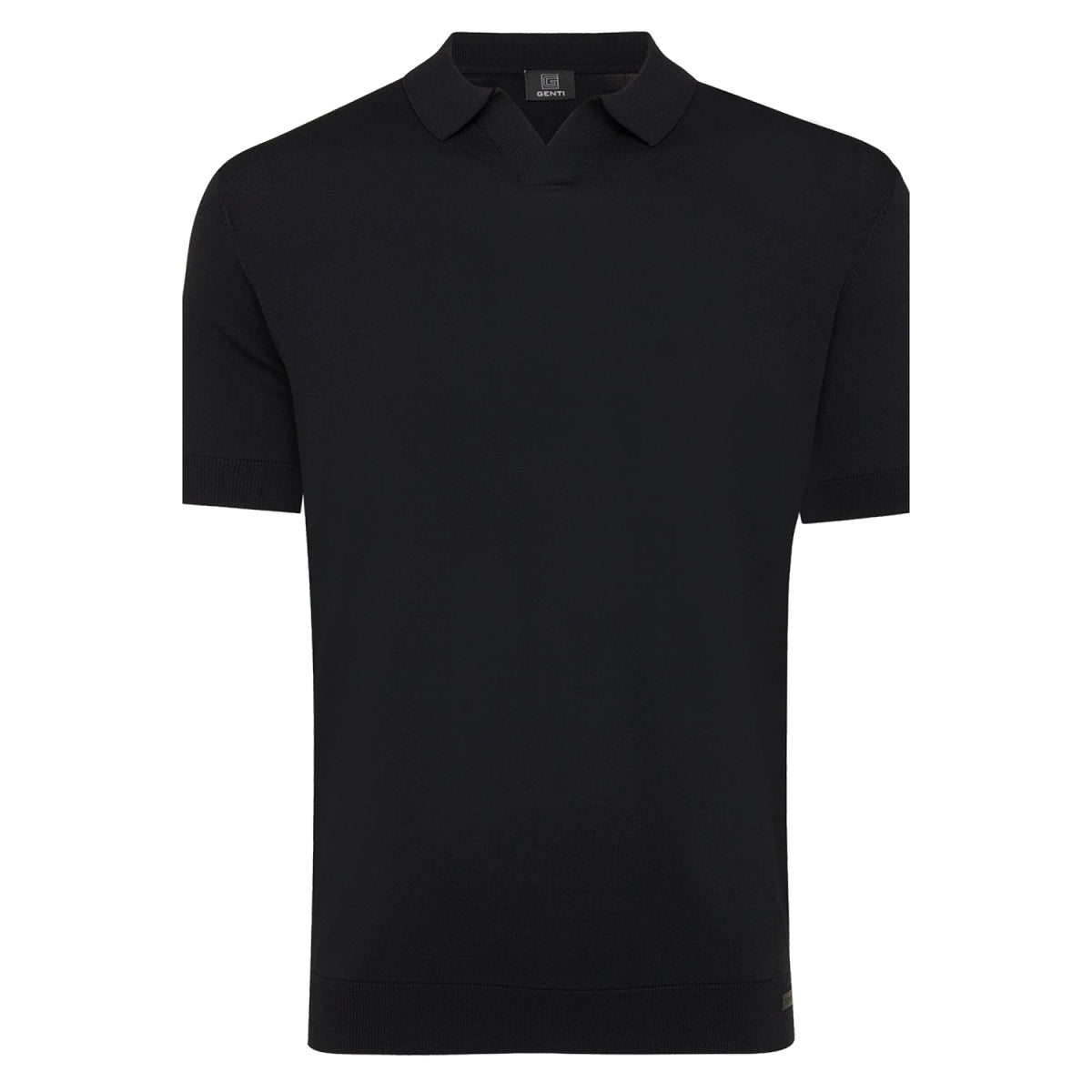 Genti zwarte Cooldry polo met open V-hals, productfoto vooraanzicht