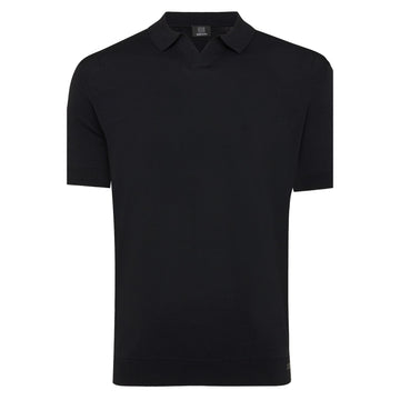 Genti zwarte Cooldry polo met open V-hals, productfoto vooraanzicht