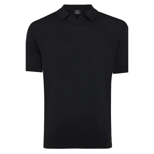 Genti zwarte Cooldry polo met open V-hals, productfoto vooraanzicht