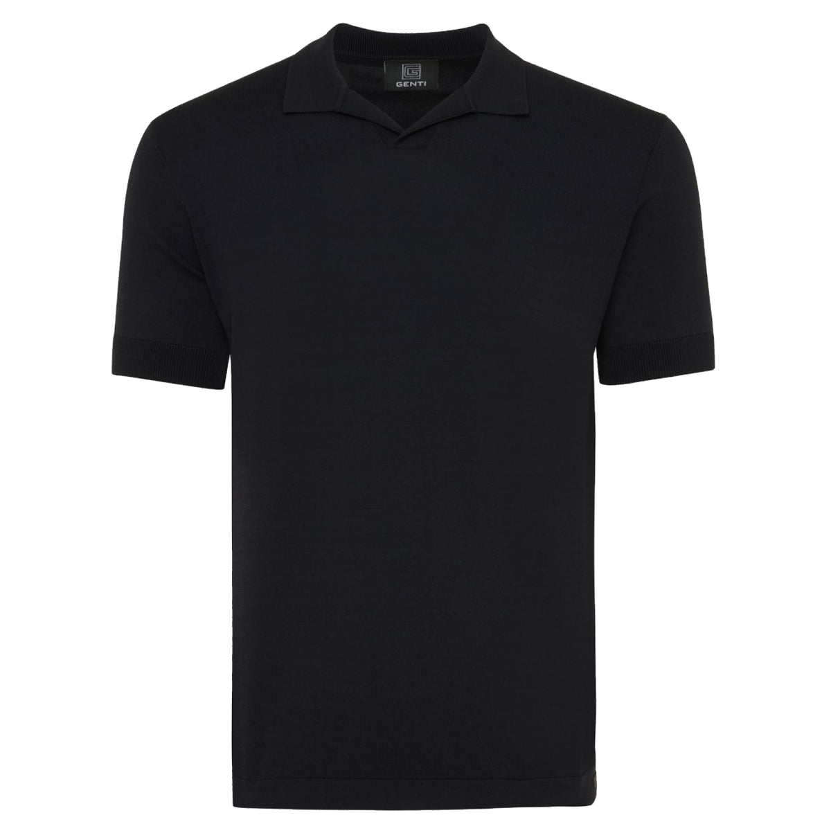 Genti donkerblauwe Cooldry polo met open V-hals, productfoto vooraanzicht