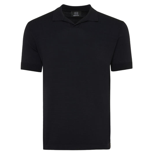Genti donkerblauwe Cooldry polo met open V-hals, productfoto vooraanzicht