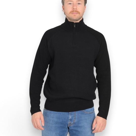Genti Cotton Turtle Zip Raglan Black, vooraanzicht