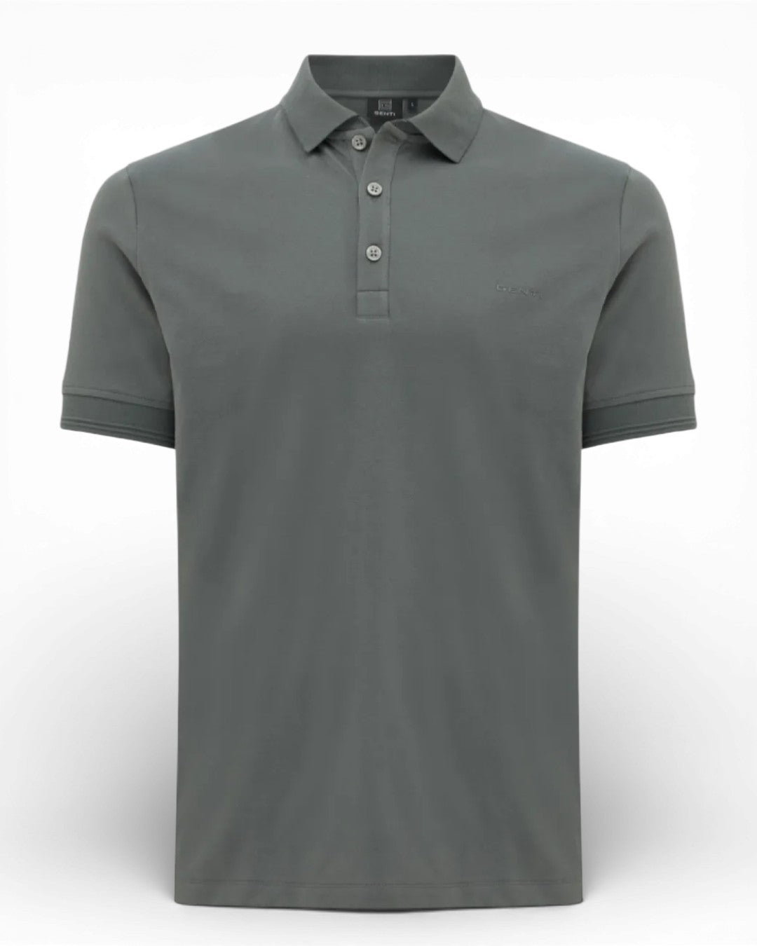 GENTI 1219 Jersey Piqué Button-Down Polo Dark Grey – productbeeld 1