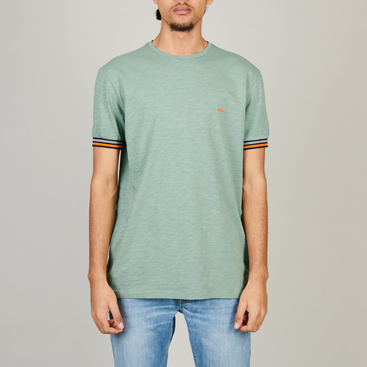 GENTI Licht groen Slub Jersey Biesje – vooraanzicht