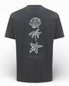 Genti antraciet T-shirt met schelp- palm- en bloemenprint, productfoto achteraanzicht met rugprint