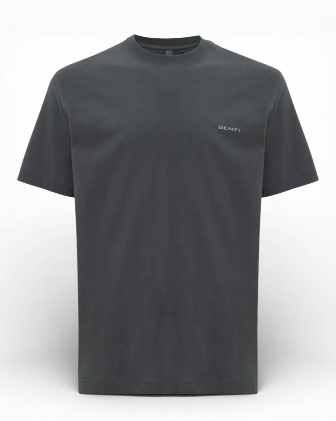 Genti antraciet T-shirt met schelp- palm- en bloemenprint, productfoto vooraanzicht