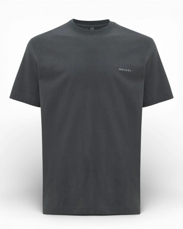Genti antraciet T-shirt met schelp- palm- en bloemenprint, productfoto vooraanzicht