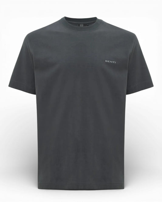 Genti antraciet T-shirt met schelp- palm- en bloemenprint, productfoto vooraanzicht