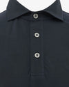 Genti donkerblauwe jersey polo, detail kraag en knopen