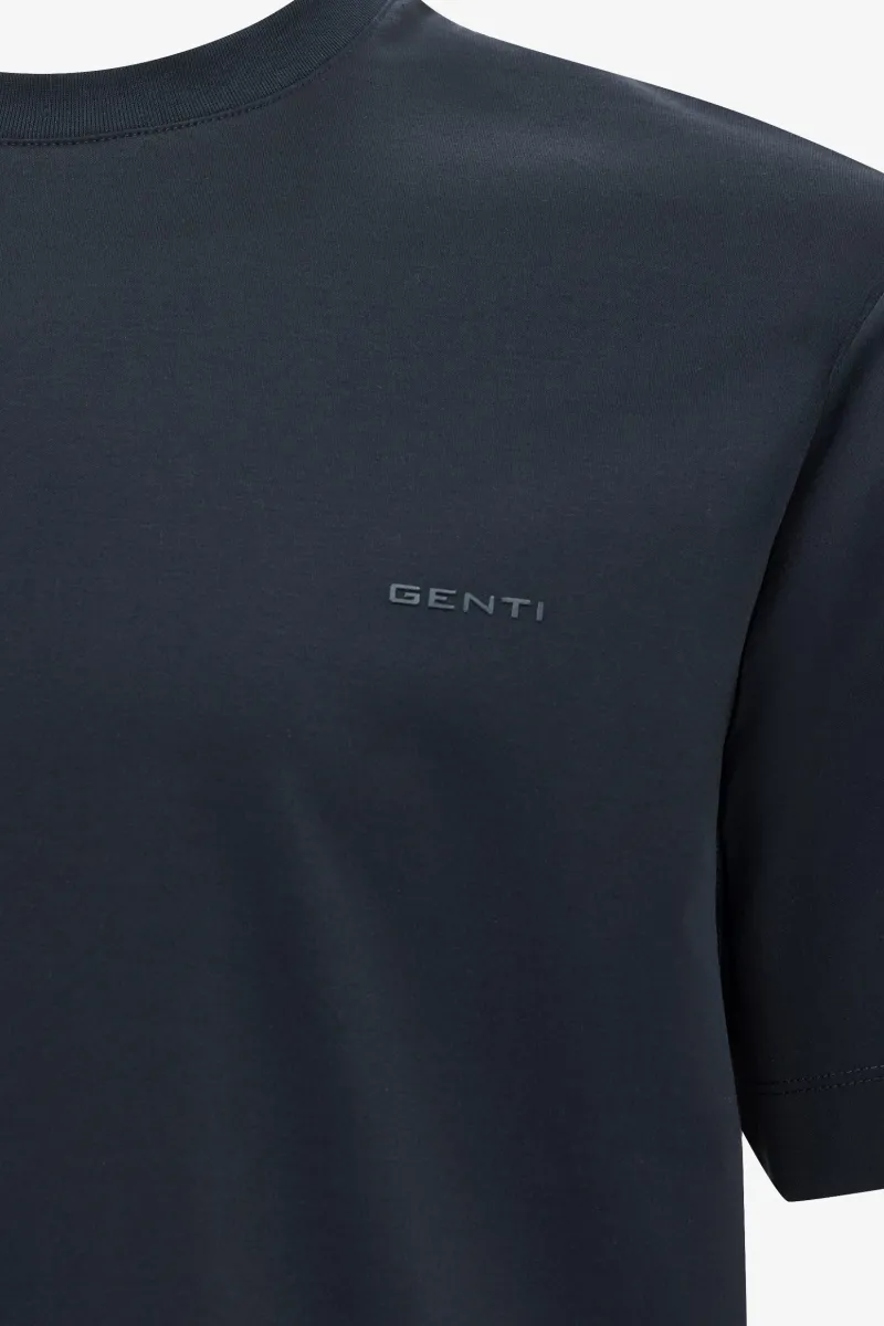 Genti donkerblauw T-shirt, detail borstlogo