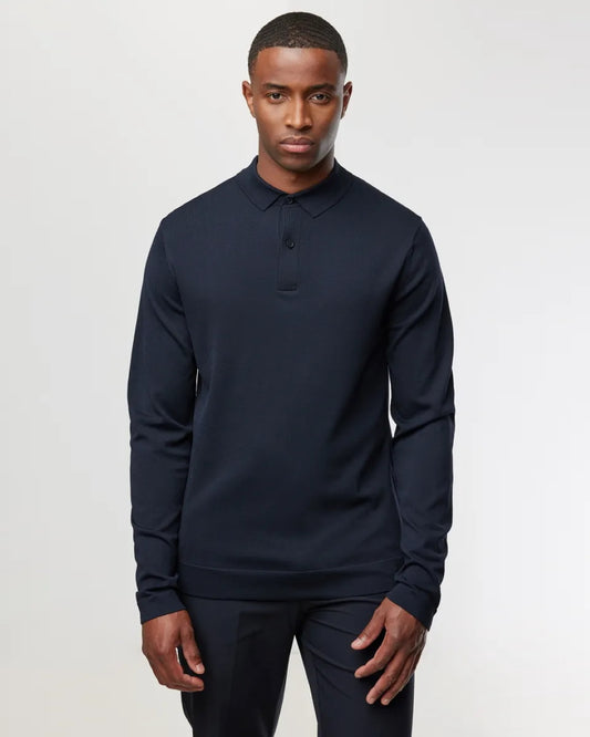 Genti Navy LS Polo – vooraanzicht