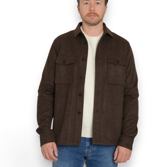 Genti donkerbruin Midtown overshirt, gedragen vooraanzicht open