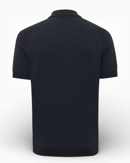 Genti donkerblauwe Cooldry polo met rits, productfoto achteraanzicht