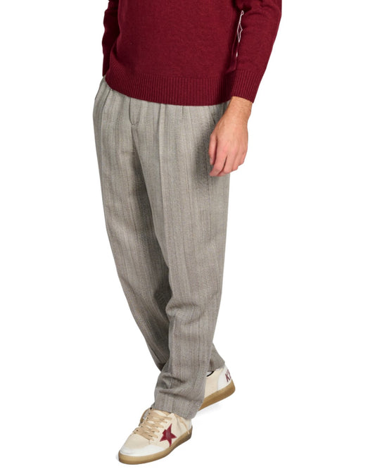 Golden Goose Journey Slacks Micro Chevron Pinstripe Ecru Mud