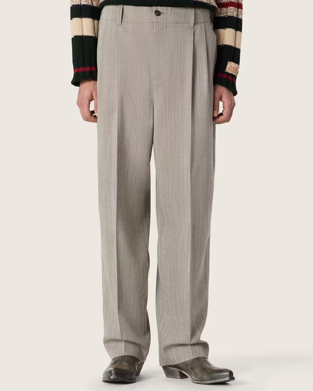 Golden Goose Journey Slacks in ecru en mud met loose fit en bandplooien – Checkpoint Mol