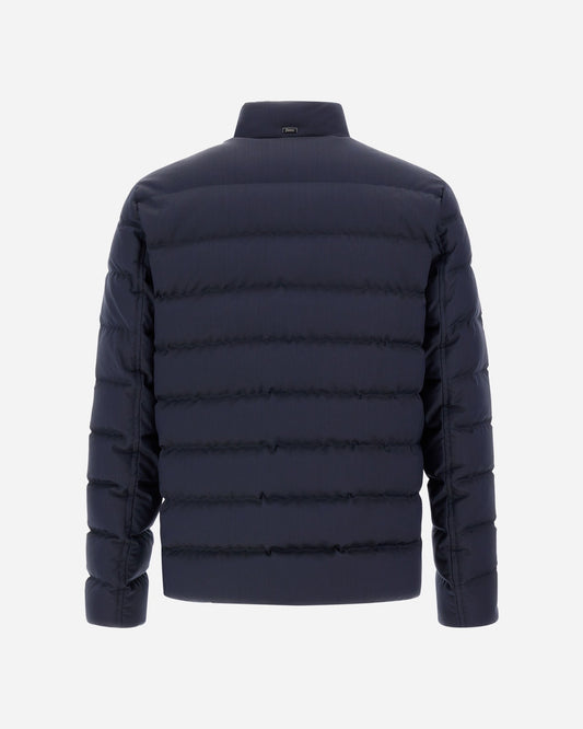 Herno Polished Smooth Wool blauwe bomberjas, van achteren