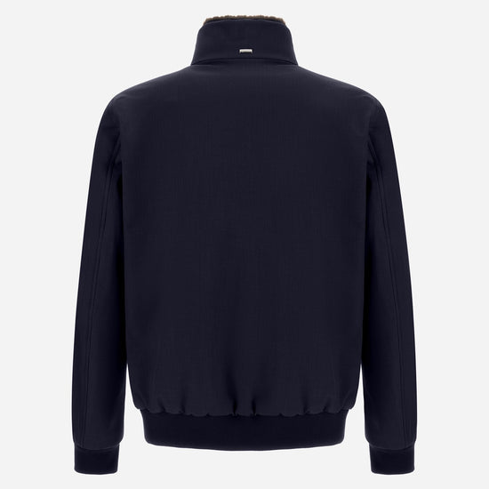 Herno Woolen Melange Twill donkerblauwe bomberjas, van achteren