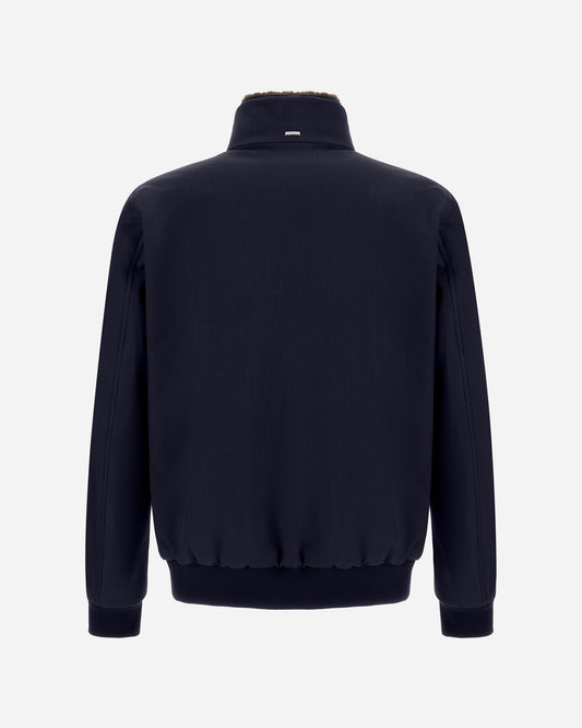 Herno Woolen Melange Twill donkerblauwe bomberjas, van achteren