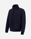 Herno Woolen Melange Twill donkerblauwe bomberjas, schuin van voren
