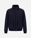 Herno Woolen Melange Twill donkerblauwe bomberjas, van voren