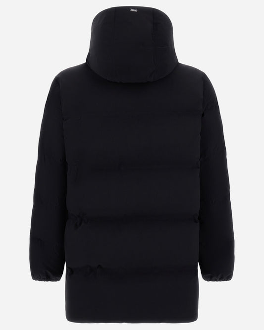 Herno New Impact lange zwarte jas met capuchon, van achteren