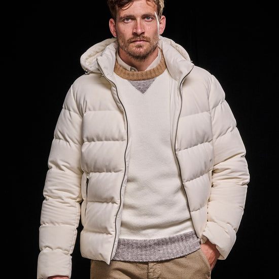 Herno Natural Knitted Puffer Jacket – vooraanzicht