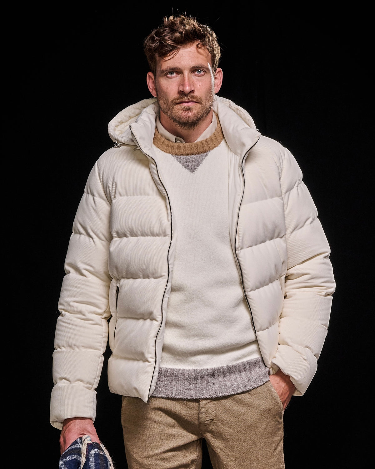 Herno Natural Knitted Puffer Jacket – vooraanzicht