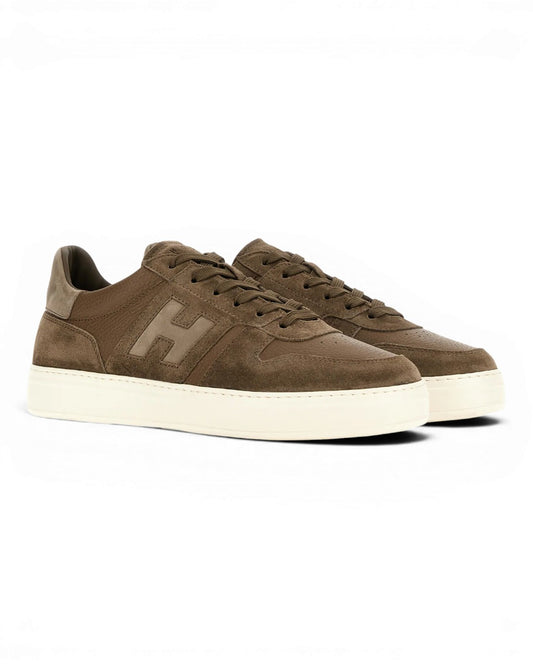 Zijaanzicht van de Hogan H668 H-TV sneaker in Green met engraved side H