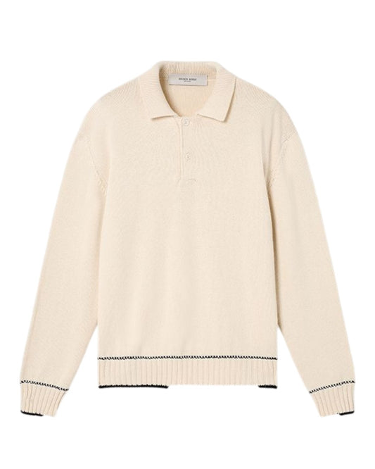 Golden Goose Journey Rindley knit polo voor heren in Heritage White met gebreide structuur – Checkpoint Mol