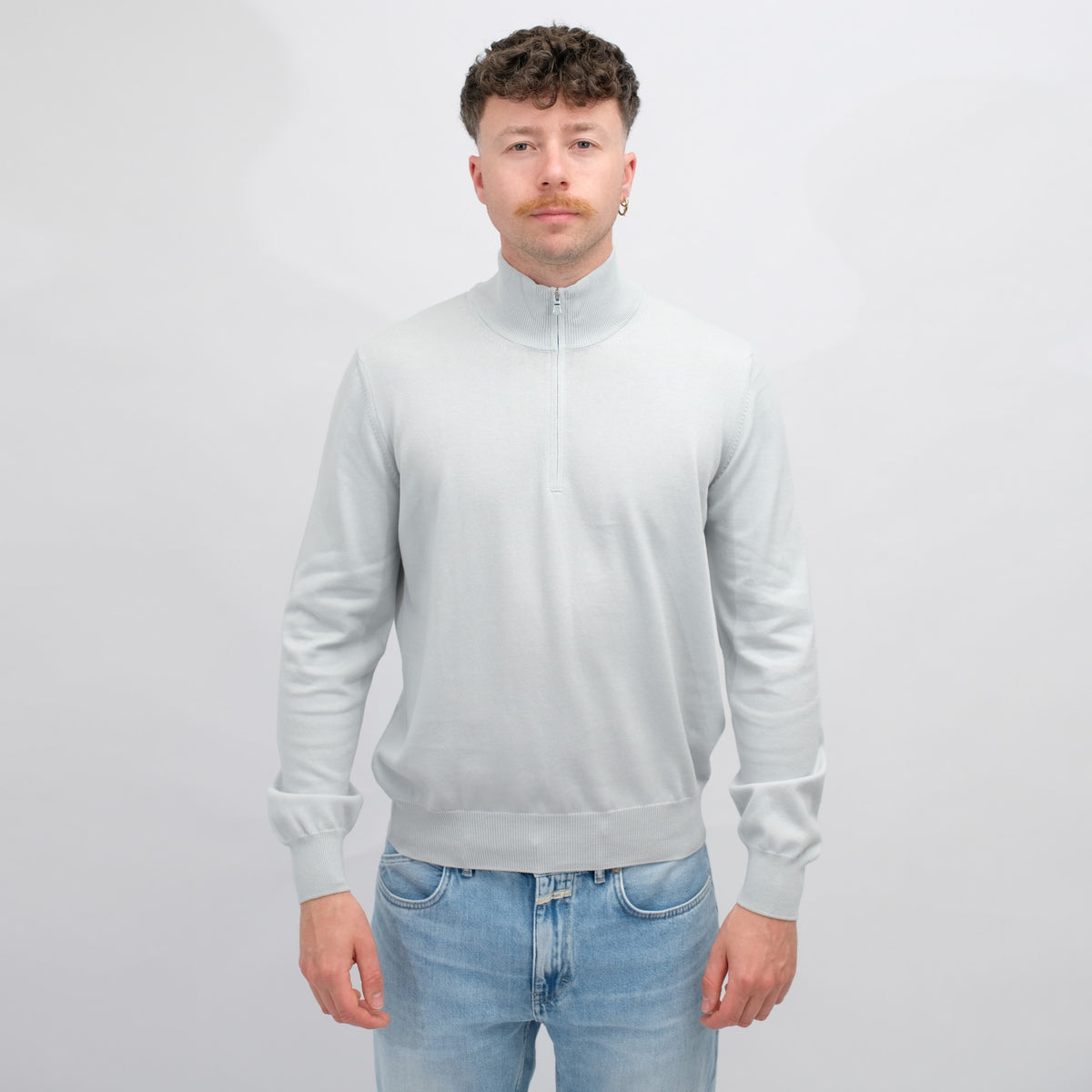 La Fileria Light Grey Mock Neck Half Zip Pullover – vooraanzicht