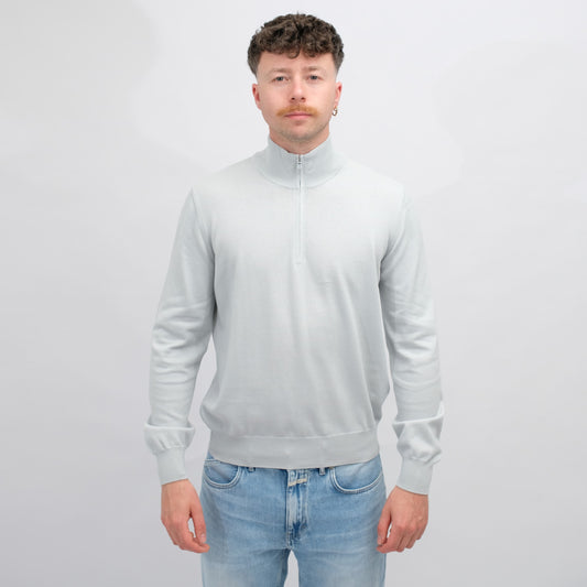 La Fileria Light Grey Mock Neck Half Zip Pullover – vooraanzicht
