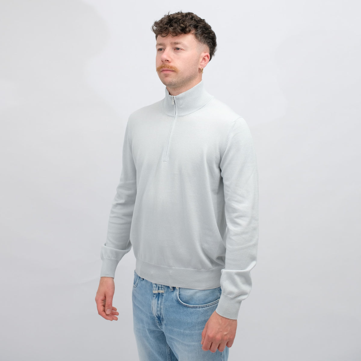 La Fileria Light Grey Mock Neck Half Zip Pullover – productbeeld 2