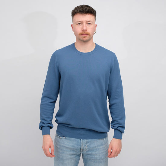 La Fileria Structured Crepe Cotton Pullover Blue – productbeeld 1