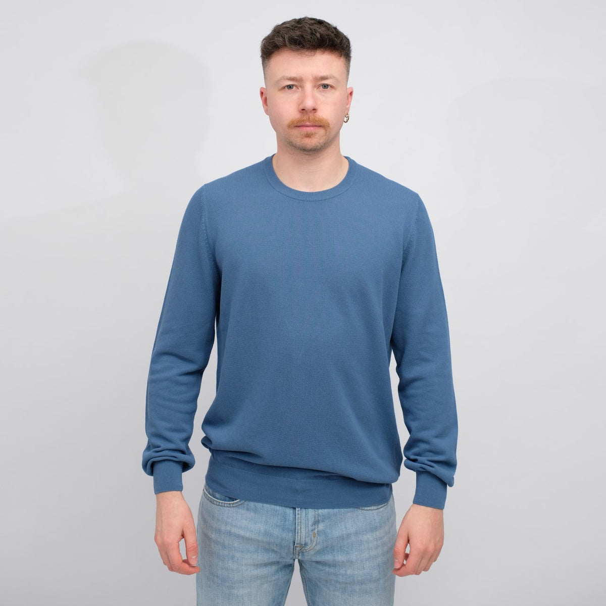 La Fileria Structured Crepe Cotton Pullover Blue – productbeeld 1