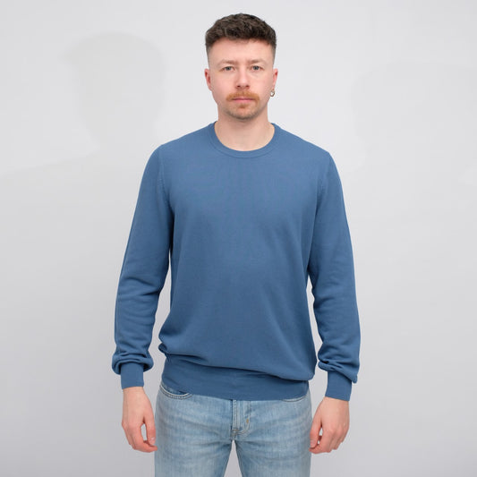 La Fileria Structured Crepe Cotton Pullover Blue – productbeeld 1