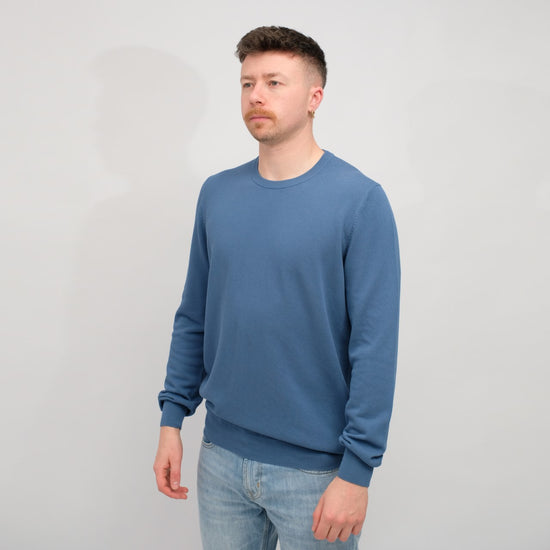 La Fileria Structured Crepe Cotton Pullover Blue – productbeeld 2