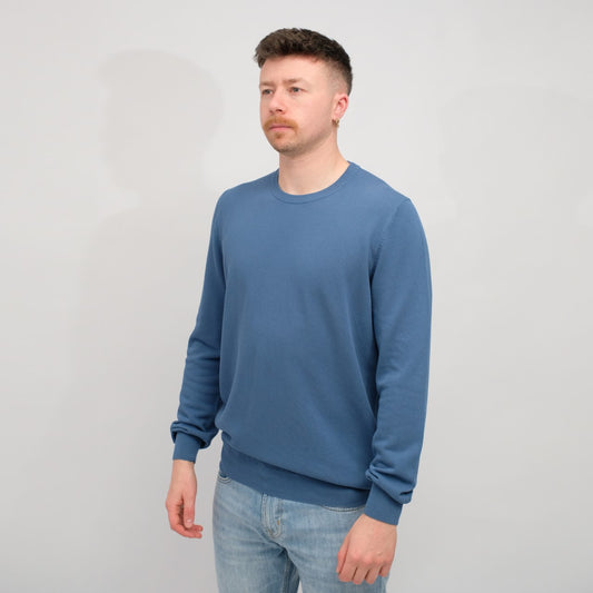 La Fileria Structured Crepe Cotton Pullover Blue – productbeeld 2