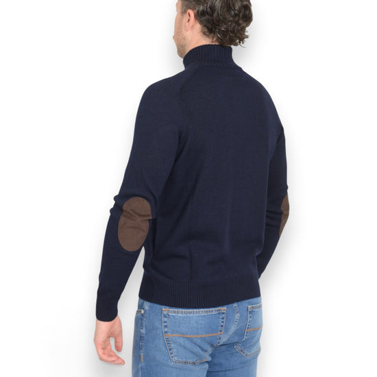 La Fileria donkerblauw wollen full zip cardigan achteraanzicht op Matthias in maat 50