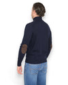 La Fileria donkerblauw wollen full zip cardigan achteraanzicht op Matthias in maat 50