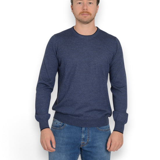 La Fileria Merino crewneck grijsblauw mêlée, vooraanzicht