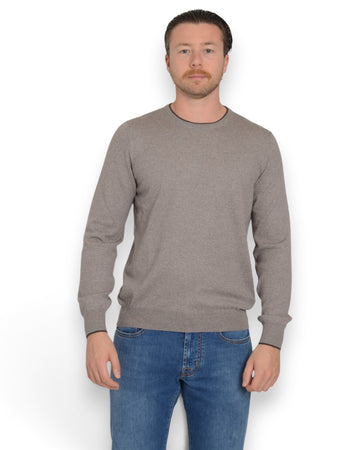 La Fileria beige mêlée merinowollen pull vooraanzicht op Matthias in maat 50