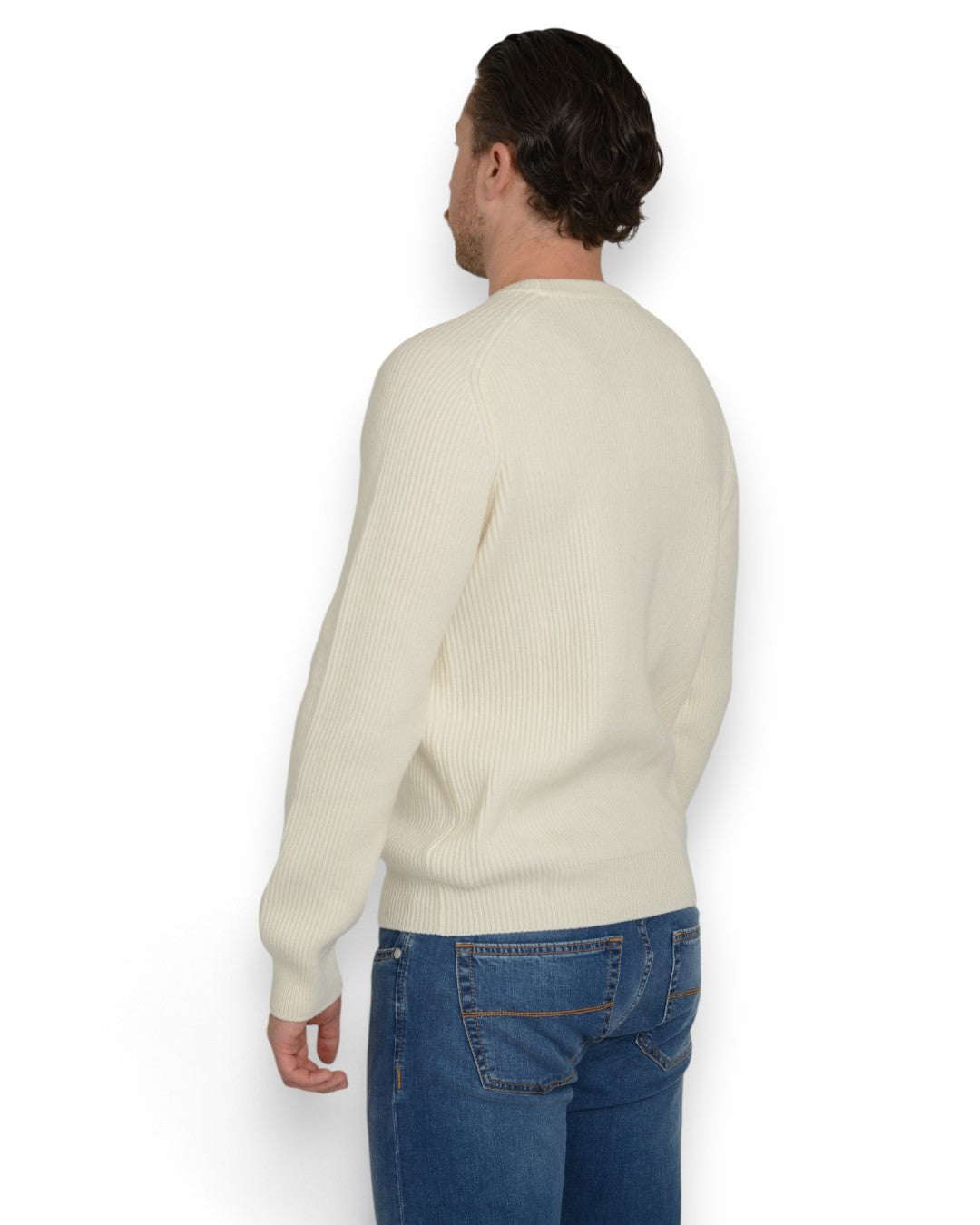 La Fileria Wool Cashmere Blend Crewneck White — achteraanzicht op model