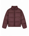 Law of the Sea Haze Short Puffer Jacket Huckleberry, voorkant van de bordeauxrode jas