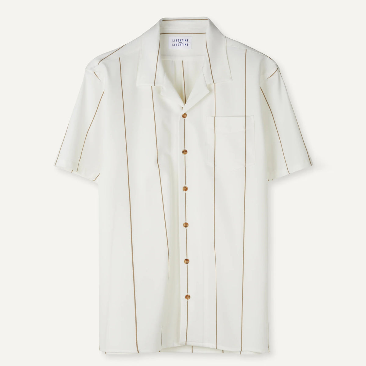 Libertine-Libertine Cave gestreept hemd White Khaki – vooraanzicht
