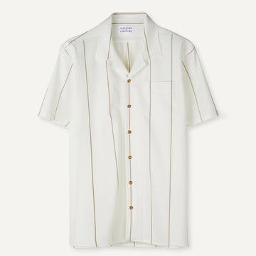 Libertine-Libertine Cave gestreept hemd White Khaki – vooraanzicht