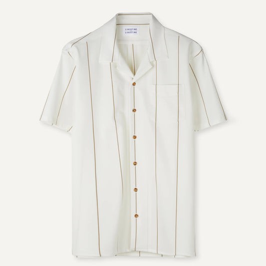 Libertine-Libertine Cave gestreept hemd White Khaki – vooraanzicht